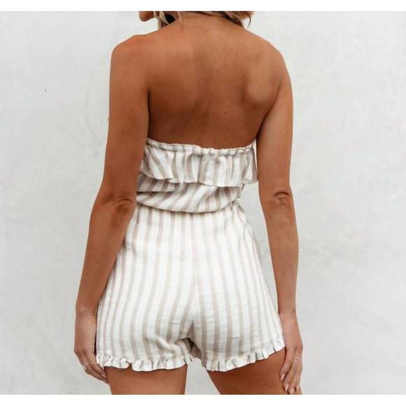 NEW HEM & THREAD striped tube romper in ivory - Picture 2 of 4